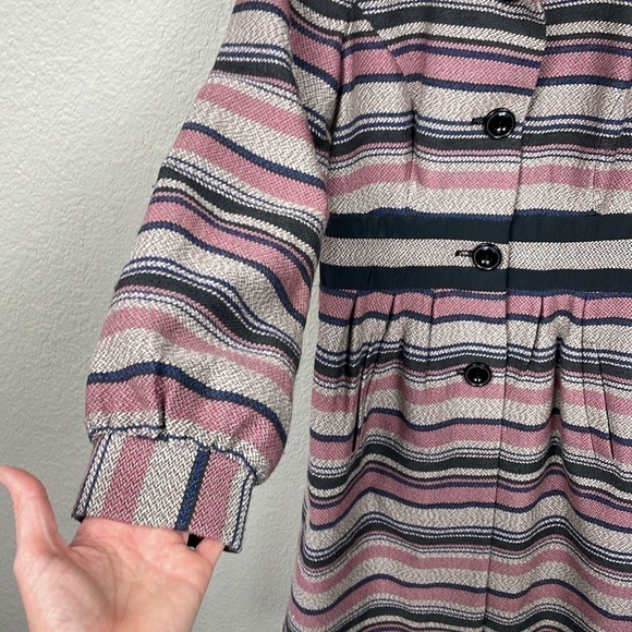 Anthropologie Elevenses Pattern Makers Coat Stripe Colorblock Bow Shoulder 6 - Picture 8 of 16